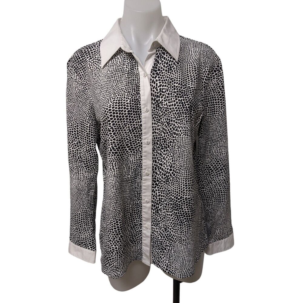 J. Mclaughlin XL Collared Catalina Button Up Shirt Black White Animal Print